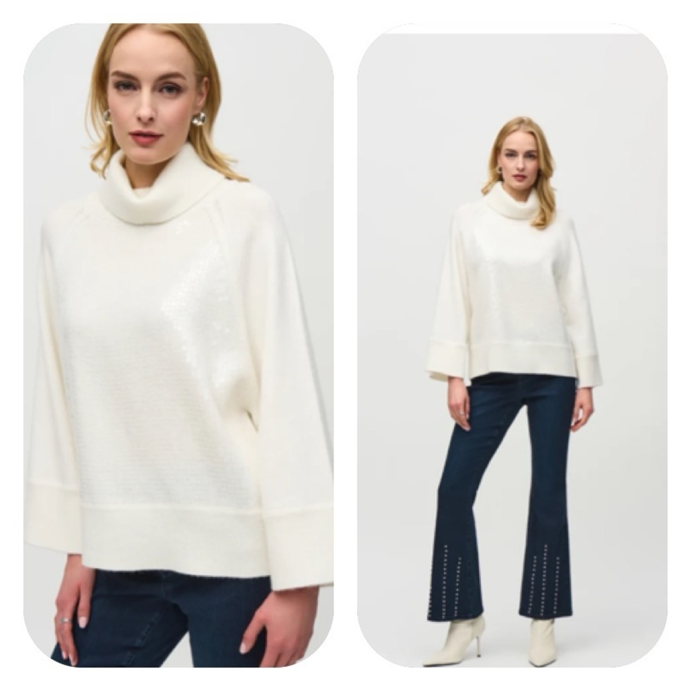 Joseph Ribkoff Vanilla Sequined Cowl Neck Sweater Top